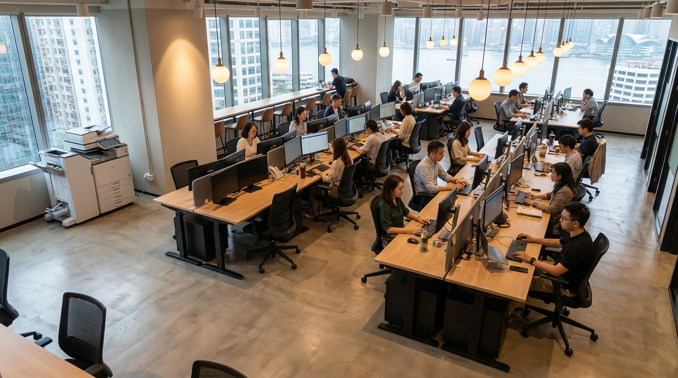 Open plan office with copier